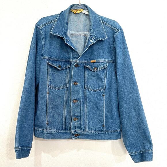 Rustler Vintage Denim Work / Barn Jean Jacket Button Front - XL - READ NOTE - Picture 1 of 13